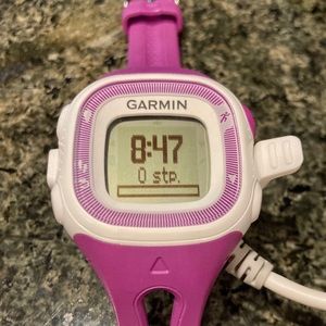 Purple Garmin Forerunner 15 GPS run hike train watch and charger